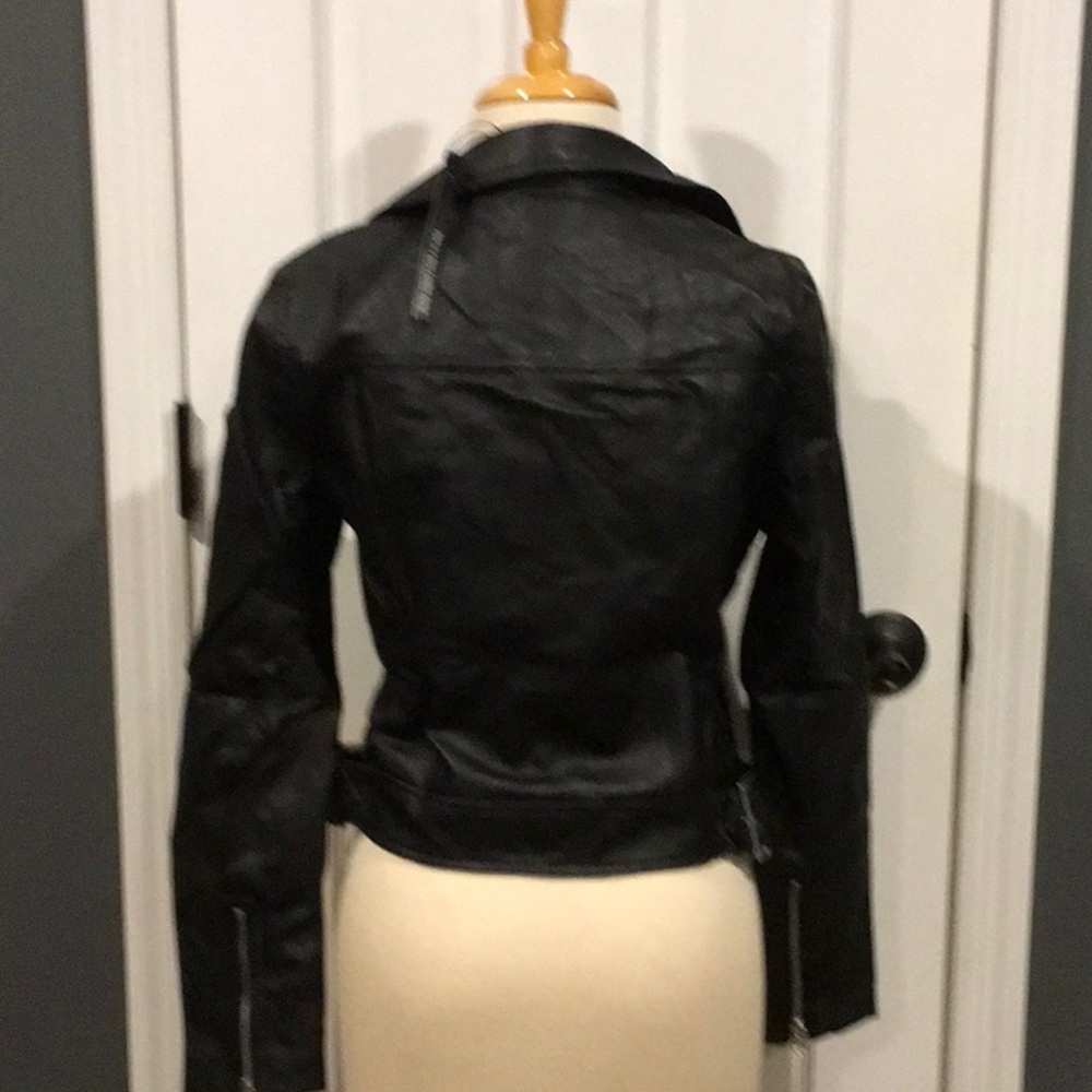 .Black Vegan Leather Moto Jacket - Picture 2 of 8